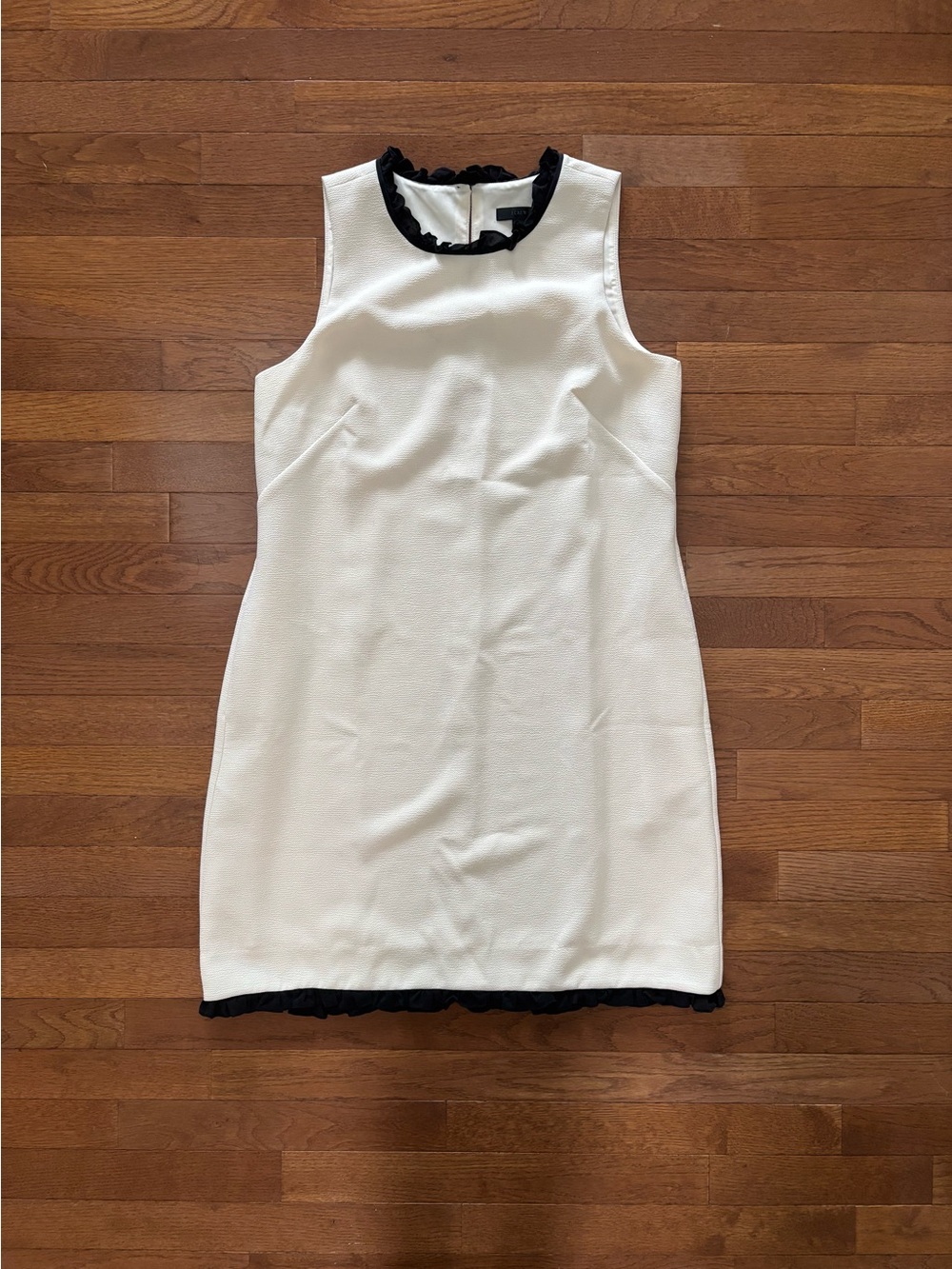 J. Crew Cream and Black Ruffle Trim Shift Dress